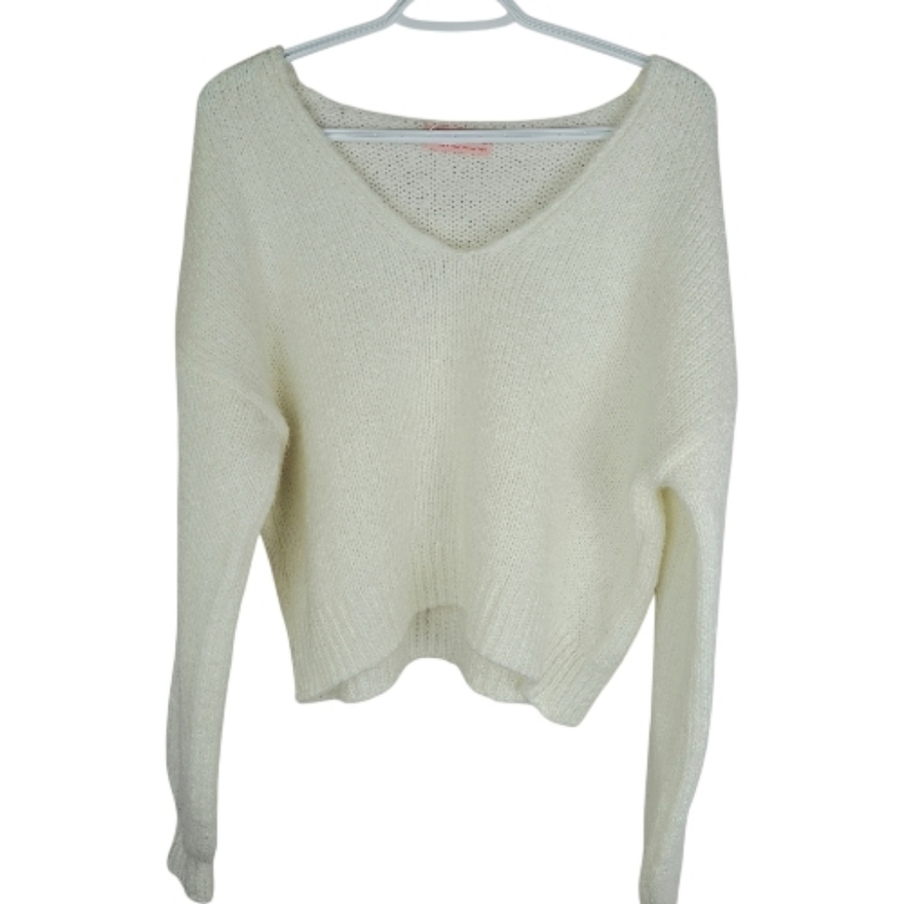 Urban Outfitters Cropped V Neck  White Sweater‎